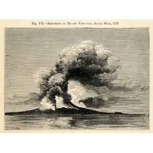 1882 Wood Engraving Eruption Mount Vesuvius Volcano Gulf Naples Italy 