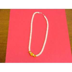  White Genuine Pearl Neck Lace with Yellow Agate: Home 