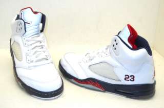Nike Mens Air Jordan 5 Retro Basketball Shoe White/Blue/Red Size 12 