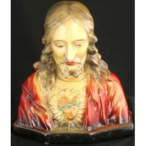 Vintage French Christian Chalkware Jesus Sacred Heart  