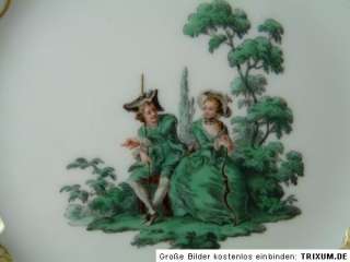 Meissen ø15,4 Durchbruch teller Watteau Figuren grün  