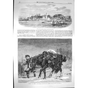  1867 View Town Canea Crete Winter Snow Scene Man Horse 