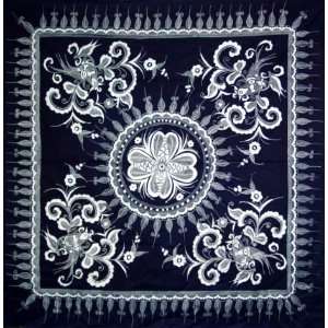  Hand Art Batik Tapestry Tablecloth Blue White Flower 