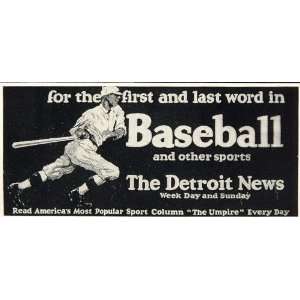 1925 Vintage Billboard Ad Detroit News Baseball Batter   Original 