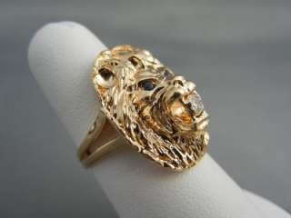 Lions Head Ring with sapphires and Diamond in 14K  