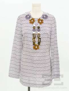 Tory Burch White & Purple Cotton Silk Mirrored Trim Tunic Top Size 6 
