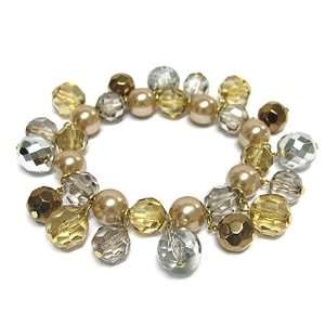  Yellow Silver Gold Facet Glass Faux Pearl Beads Stretch 