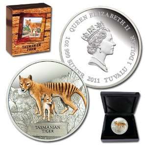  TASMANIAN TIGER 1 Troy oz silver, COA, Tuvulu, Perth Mint 