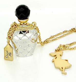 Disney Couture Platinum Plated Crystal Alice Drink Me Bottle Necklace