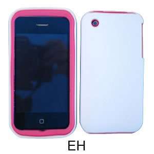 HARD SOFT BUMPER CASE FOR APPLE IPHONE 3G 3GS HOT PINK SKIN WITH WHITE 