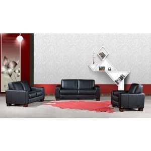   Piece Italian Top Grain Leather Sofa Set in Black: Home & Kitchen