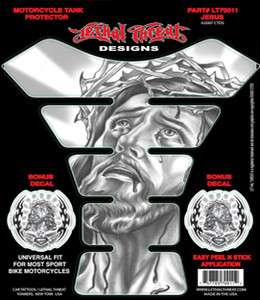 LETHAL THREAT MOTORCYCLE FUEL TANK PAD PROTECTOR JESUS CHRISTIAN CROSS 