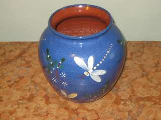   Stunning Hand Painted Czechoslovakia Art Pottery Vase Dragonflies VG