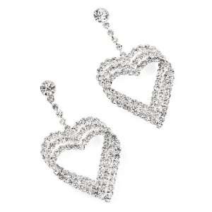  Three Tier Rhinestone Heart Dangle Earrings Fashion 