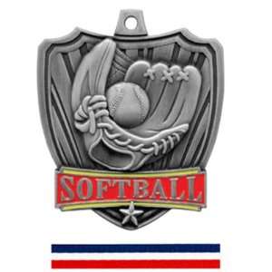 Custom Hasty Awards 2.5 Shield Softball Medals SILVER MEDAL / (RWB 