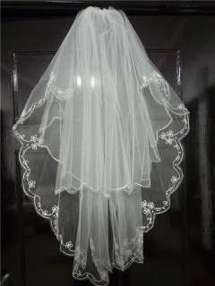 2T White Wedding Veil Embroidery Edge Bridal Veil for Wedding Dress 2 