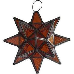  Star Lights   11 Inch Amber Glass Moravian Star Lamp 