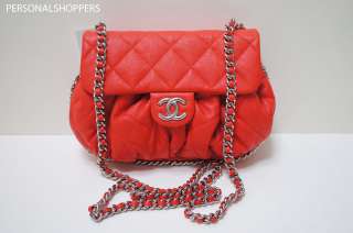 AMAZING 12C CHANEL CORAL RED LEATHER MEDIUM FLAP CHAIN AROUND BAG 