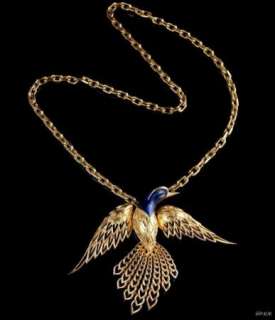 Large 1960s JOMAZ Enamel Bird Pendant Necklace Vintage Jewellery Prom 