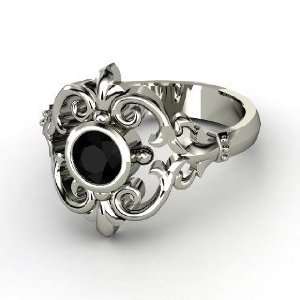  Winter Palace Ring, Round Black Onyx 14K White Gold Ring Jewelry