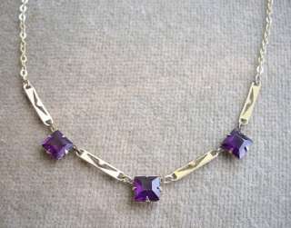 Edwardian Open Backed Amethyst Crystal & Rolled Gold Necklace  
