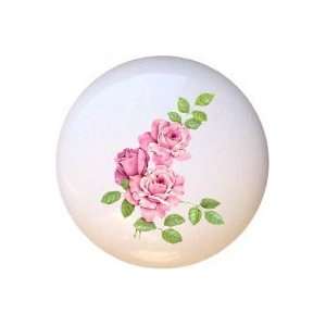  Pink Roses Flowers Floral Drawer Pull Knob