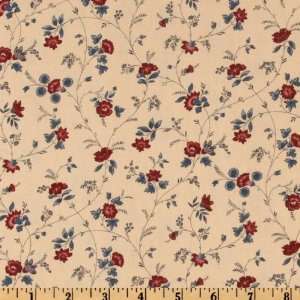  44 Wide A Journey Through Time Floral Vines Tan/Blue Fabric 