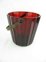 Anchor Hocking Royal Ruby Red Glass Ice Bucket w/ Metal Handle  