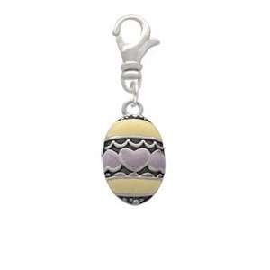  Yellow Easter Egg with Lavender Hearts Clip On Charm: Arts 