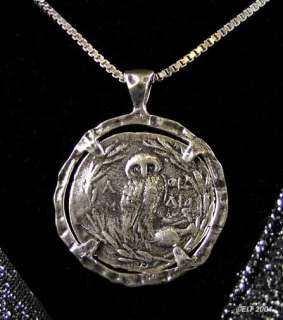 Cast GREEK SILVER ATHENA & OWL COIN NECKLACE 200BC  