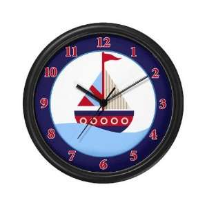 Blue and Red Sailboat Wall Art Clock: Home & Kitchen