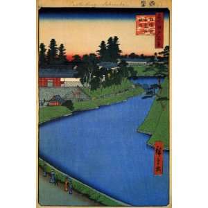 Sheet of 21 Gloss Stickers Japanese Art Utagawa Hiroshige Benkei Moat 
