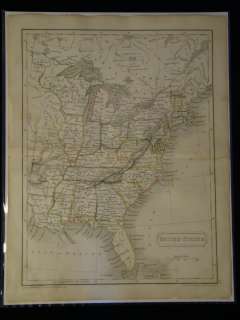 UNITED STATES of AMERICA MAP Pre CIVIL WAR 1844 Hand Colored ANTIQUE 