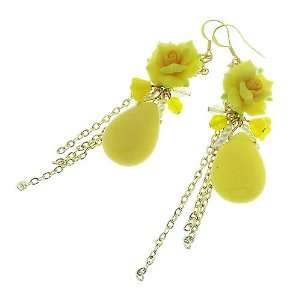  Bohemian Style Clay Flower Tassel Drop Earrings (Yellow) Jewelry