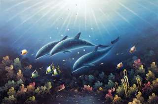 Dolphin Fish Tropical Ocean Undersea Large Oil Painting  