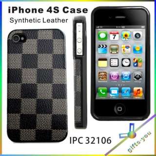 IPC32106 Apple iPhone 4 4S Black Plastic Hard Back Case with Synthetic 