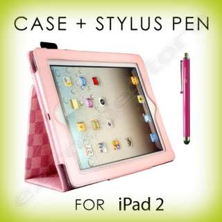 Cherry Pink Plaid Smart Case + Stylus for Apple iPad 2  