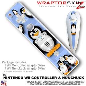 Nintendo Wii Remote Controller Skins   Penguins On Blue WraptorSkinz 