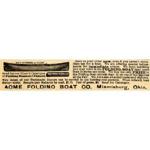  1895 Ad Acme Folding Boat Company Miamisburg Ohio Canoe 