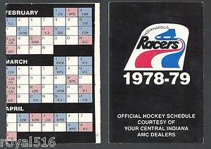 INDIANAPOLIS RACERS 1978 79 SCHEDULE SPONSERED BY AMC  