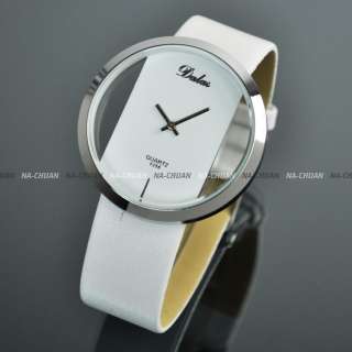   Transparent Dial Leather Fashion Wrist Analog Quartz Watch Gift  