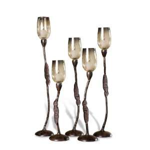  Minya Rustic Amber Glass Candle stands   Set of five