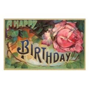  A Happy Birthday, Vintage Rose Premium Poster Print, 12x18 