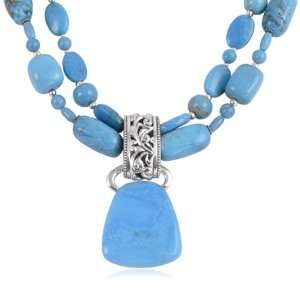    Womens Two Strand Turquoise Nugget Necklace in Silver: Jewelry