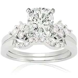 Ct Cushion Cut Fleur Diamond Pave Engagement Wedding Rings Set SI1 F 