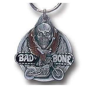    Motorcycle Pewter Keychain  Bad to the Bone Black 