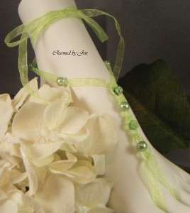Handmade Wedding Beach Ribbon BAREFOOT SANDALS New LIME GREEN