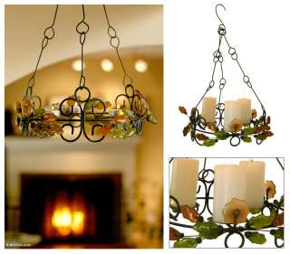 ELEGANT IVY~African RECYCLED ARTS Iron Glass Chandelier  