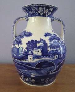 RARE Copeland Spode Tower Blue Transfer Grecian Two Handled 8 Vase 