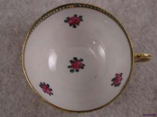   Nippon Hand Painted Pink Flower Gold Enamel Bead Tea Cup Saucer  